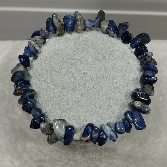 Sodalite Chip Beaded Stretch Bracelet Natural Sodalite Gemstone Chips Blue - Picture 7 of 12